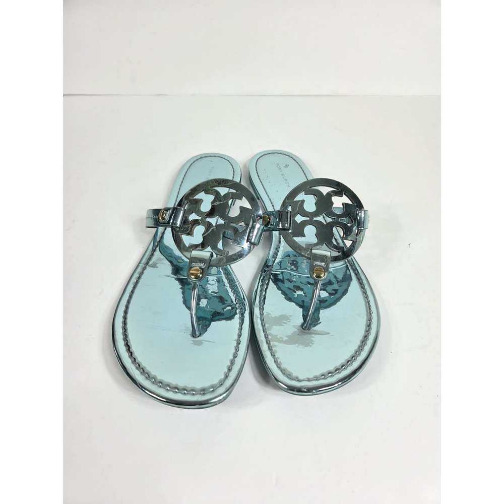 Tory Burch Miller Teal Mirrored Metallic Sandals US Sz 10